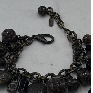 Baixa Antique Metal Cha Cha Charm Bracelet Heart Padlock Brown and Black Beads‎